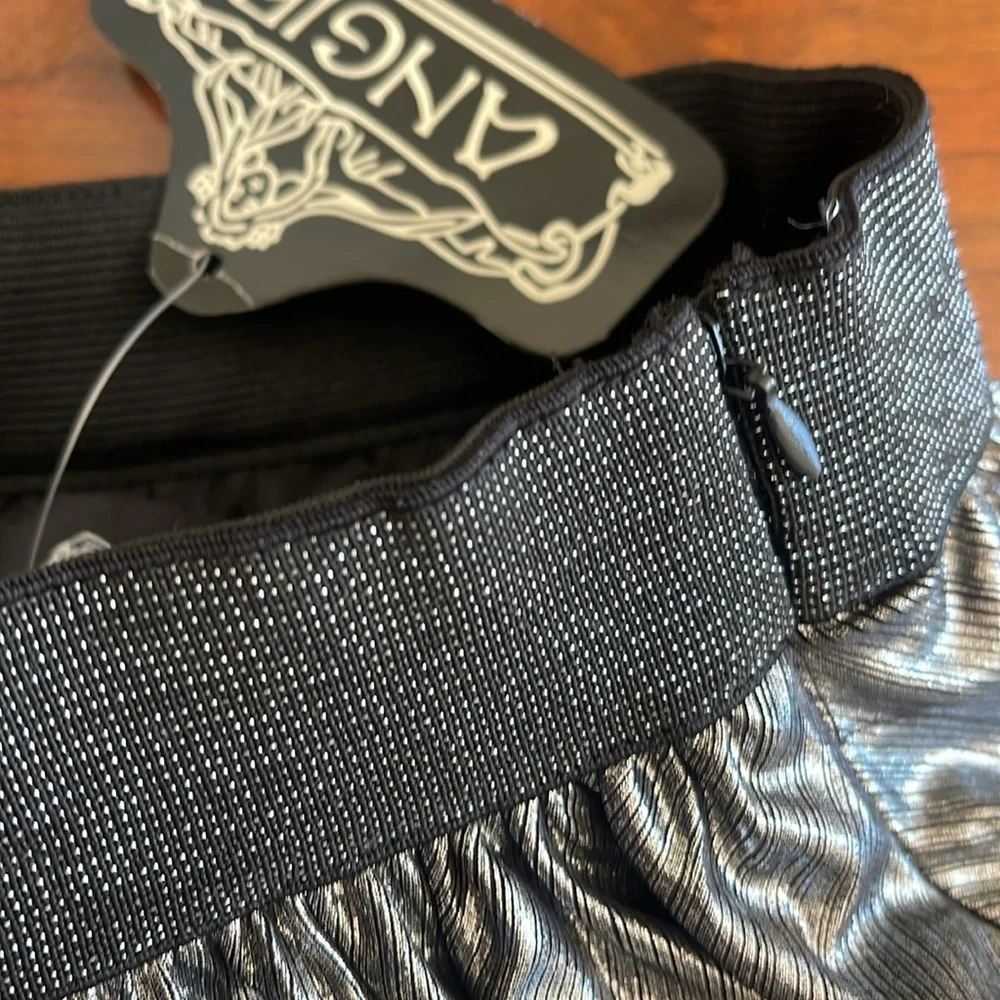 NWT Angie Silver Metallic Pleated Midi Skirt